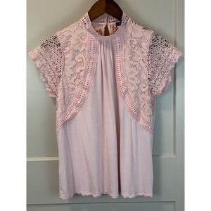 Cable & Gauge Boho Pink Lace Sleeve Sz Medium Romantic Blouse Valentines